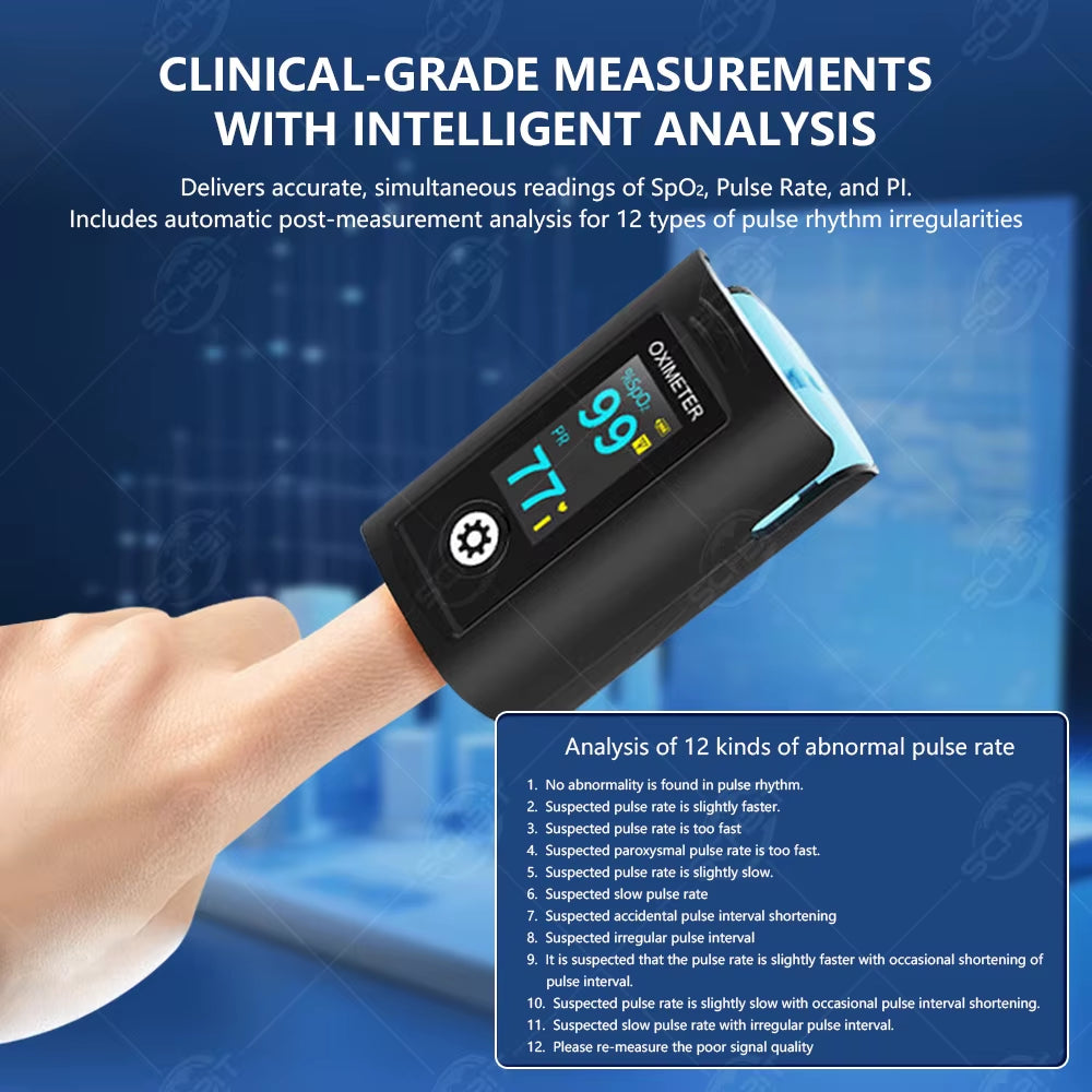 Bluetooth Finger Pulse Oximeter Sleep Monitoring with Alarm Blood Oxygen (Sp02) Heart Rate Saturation Internal Storage Log Data