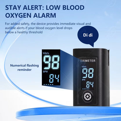 Bluetooth Finger Pulse Oximeter Sleep Monitoring with Alarm Blood Oxygen (Sp02) Heart Rate Saturation Internal Storage Log Data