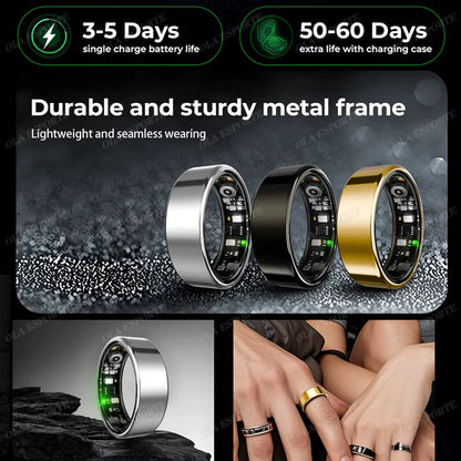 For Smart Ring Men Women Bluetooth Monitor Blood Heartrate Blood Oxygen Monitor Smartring Multisport 5ATM Waterproof 2025