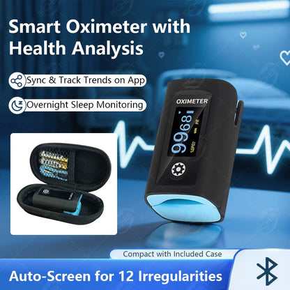 Bluetooth Finger Pulse Oximeter Sleep Monitoring with Alarm Blood Oxygen (Sp02) Heart Rate Saturation Internal Storage Log Data