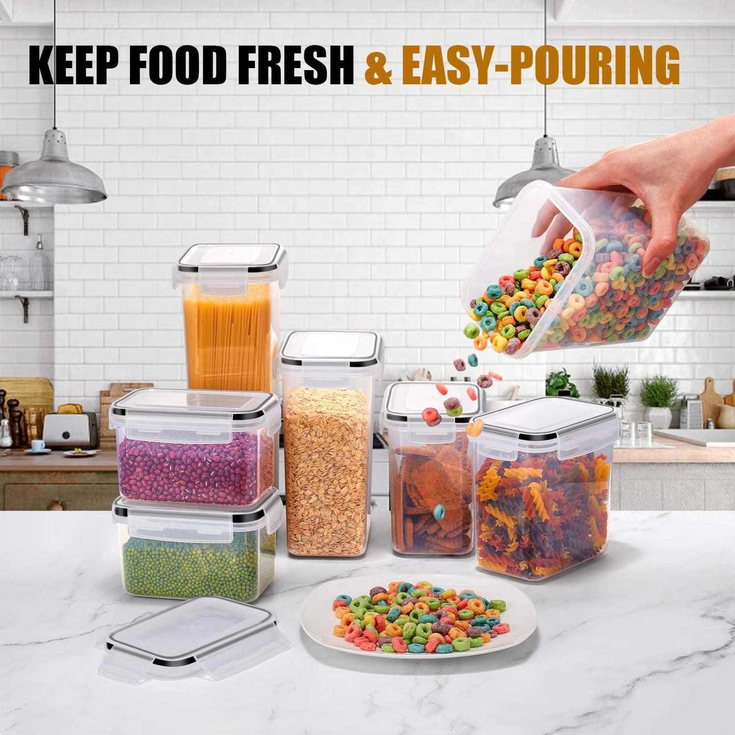 Kitchen 7Pcs Food Containers Set BPA Free Plastic Airtight Storage Box with 10Stickers and Pen
